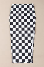 Load image into Gallery viewer, White Checkered Print Side Slit Slim Fit Midi Skirt
