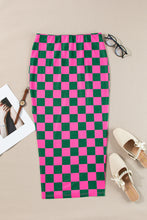 Load image into Gallery viewer, White Checkered Print Side Slit Slim Fit Midi Skirt
