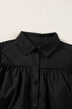 Load image into Gallery viewer, Black Ruched Puff Sleeve Loose Buttoned Up Blouse

