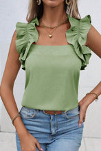 Load image into Gallery viewer, Smoke Green Plain Ruffle Trim Sleeveless Blouse
