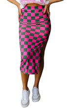 Load image into Gallery viewer, White Checkered Print Side Slit Slim Fit Midi Skirt
