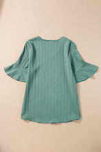 Load image into Gallery viewer, Peach Blossom Ruffled Short Sleeve V Neck Textured Blouse
