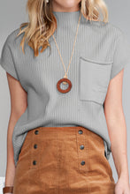 Load image into Gallery viewer, Oatmeal Patch Pocket Ribbed Knit Short Sleeve Sweater
