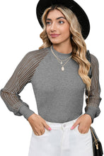 Load image into Gallery viewer, Black Basic Crew Neck Dressy Striped Mesh Long Sleeve Top
