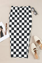 Load image into Gallery viewer, White Checkered Print Side Slit Slim Fit Midi Skirt
