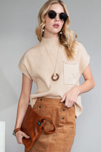Load image into Gallery viewer, Oatmeal Patch Pocket Ribbed Knit Short Sleeve Sweater
