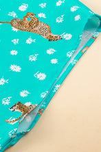 Load image into Gallery viewer, Green Cheetah Daisy Print V Neck Short Sleeve Plus Size Top
