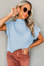 Load image into Gallery viewer, Oatmeal Patch Pocket Ribbed Knit Short Sleeve Sweater

