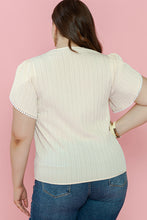 Load image into Gallery viewer, Beige Contrast Guipure Lace Petal Sleeve Plus Size Blouse
