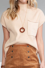 Load image into Gallery viewer, Oatmeal Patch Pocket Ribbed Knit Short Sleeve Sweater
