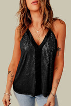 Load image into Gallery viewer, Black Sexy Contrast Spaghetti Strap Sequin Camisole
