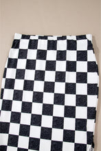 Load image into Gallery viewer, White Checkered Print Side Slit Slim Fit Midi Skirt
