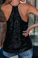 Load image into Gallery viewer, Black Sexy Contrast Spaghetti Strap Sequin Camisole

