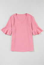 Load image into Gallery viewer, Peach Blossom Ruffled Short Sleeve V Neck Textured Blouse
