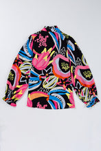 Load image into Gallery viewer, Green Abstract Print Ruffled Sleeve Buttoned V Neck Blouse
