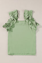 Load image into Gallery viewer, Smoke Green Plain Ruffle Trim Sleeveless Blouse
