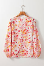 Load image into Gallery viewer, Pink Floral Print V-Neck Lantern Sleeve Blouse
