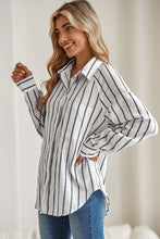 Load image into Gallery viewer, Black Stripe Chest Pocket Buttoned Oversized Shirt
