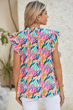 Load image into Gallery viewer, Rose Red Abstract Print Ruffled Flutter Shoulder Blouse
