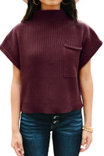 Load image into Gallery viewer, Oatmeal Patch Pocket Ribbed Knit Short Sleeve Sweater
