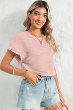 Load image into Gallery viewer, Light Pink Solid Textured Frill Cuffs Short Sleeve Blouse
