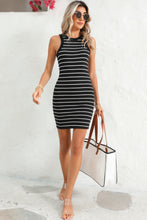 Load image into Gallery viewer, Black Stripe Ribbed Knit Tank Mini Dress
