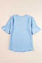 Load image into Gallery viewer, Peach Blossom Ruffled Short Sleeve V Neck Textured Blouse
