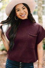 Load image into Gallery viewer, Oatmeal Patch Pocket Ribbed Knit Short Sleeve Sweater
