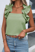 Load image into Gallery viewer, Smoke Green Plain Ruffle Trim Sleeveless Blouse
