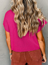 Load image into Gallery viewer, Oatmeal Patch Pocket Ribbed Knit Short Sleeve Sweater

