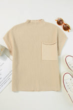 Load image into Gallery viewer, Oatmeal Patch Pocket Ribbed Knit Short Sleeve Sweater
