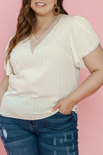 Load image into Gallery viewer, Beige Contrast Guipure Lace Petal Sleeve Plus Size Blouse
