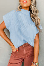 Load image into Gallery viewer, Oatmeal Patch Pocket Ribbed Knit Short Sleeve Sweater

