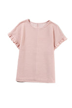 Load image into Gallery viewer, Light Pink Solid Textured Frill Cuffs Short Sleeve Blouse
