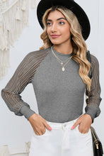 Load image into Gallery viewer, Black Basic Crew Neck Dressy Striped Mesh Long Sleeve Top

