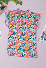 Load image into Gallery viewer, Rose Red Abstract Print Ruffled Flutter Shoulder Blouse
