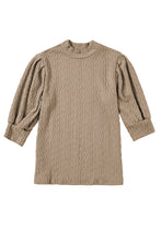 Load image into Gallery viewer, Taupe Textured Ruched Puff Sleeve Mock Neck Top
