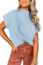 Load image into Gallery viewer, Oatmeal Patch Pocket Ribbed Knit Short Sleeve Sweater
