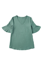 Load image into Gallery viewer, Peach Blossom Ruffled Short Sleeve V Neck Textured Blouse
