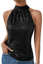 Load image into Gallery viewer, Black Keyhole Tie Back Sequin Tank Top
