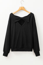 Load image into Gallery viewer, Black Bowknot Plain Round Neck Sweatshirt
