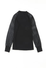 Load image into Gallery viewer, Black Basic Crew Neck Dressy Striped Mesh Long Sleeve Top
