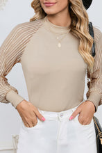 Load image into Gallery viewer, Black Basic Crew Neck Dressy Striped Mesh Long Sleeve Top
