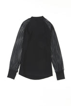 Load image into Gallery viewer, Black Basic Crew Neck Dressy Striped Mesh Long Sleeve Top
