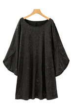 Load image into Gallery viewer, Black Bell Sleeve Shiny Plus Size Mini Dress
