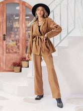Load image into Gallery viewer, Lace Detail Collared Neck Top and Pants Set
