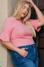 Load image into Gallery viewer, Peach Blossom Solid Color Textured V Neck Short Sleeve Plus Size Blouse
