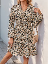 Load image into Gallery viewer, Perfee Printed Tie Neck Long Sleeve Mini Dress
