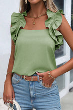 Load image into Gallery viewer, Smoke Green Plain Ruffle Trim Sleeveless Blouse
