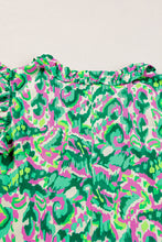 Load image into Gallery viewer, Green Abstract Print Frill Split Neck Ruffle Sleeveless Top
